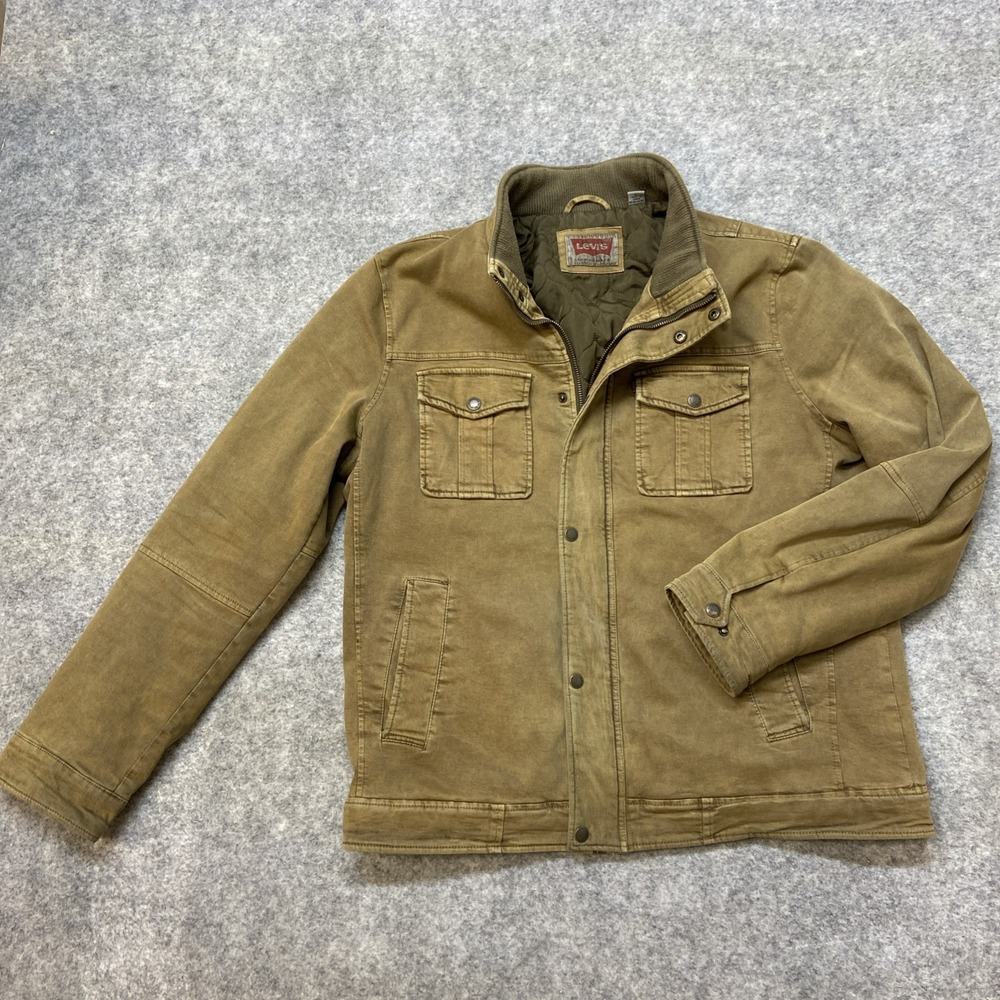 Levi's Trucker Jacket Mens L‎ Tan Lined Quilted Workwear Chore Barn Military